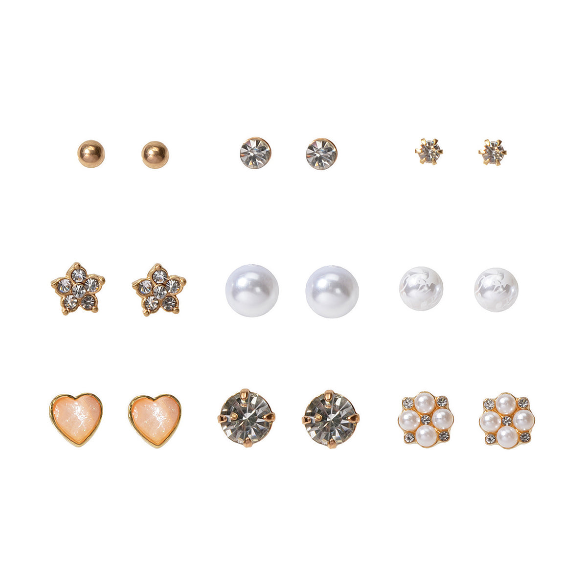 9 pairs Ladies Jewellery Shining Rhinestone Pearl Flower Heart Stud Earrings Set-0
