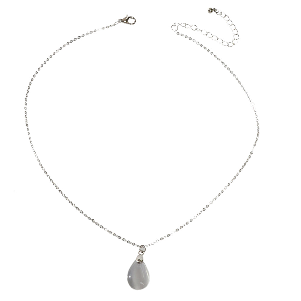 Textured Jewelry Silver Chain Opal Water Drop Charm Necklace Gift for Women Girl-3