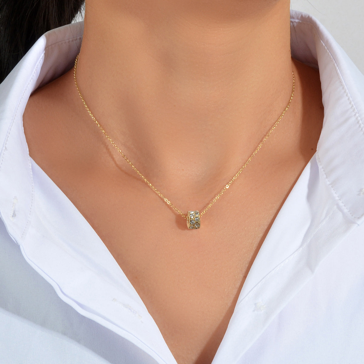 Luxurious Jewellery Gold Silver Chain Rhinestone Cylinder Necklace Accessories-4