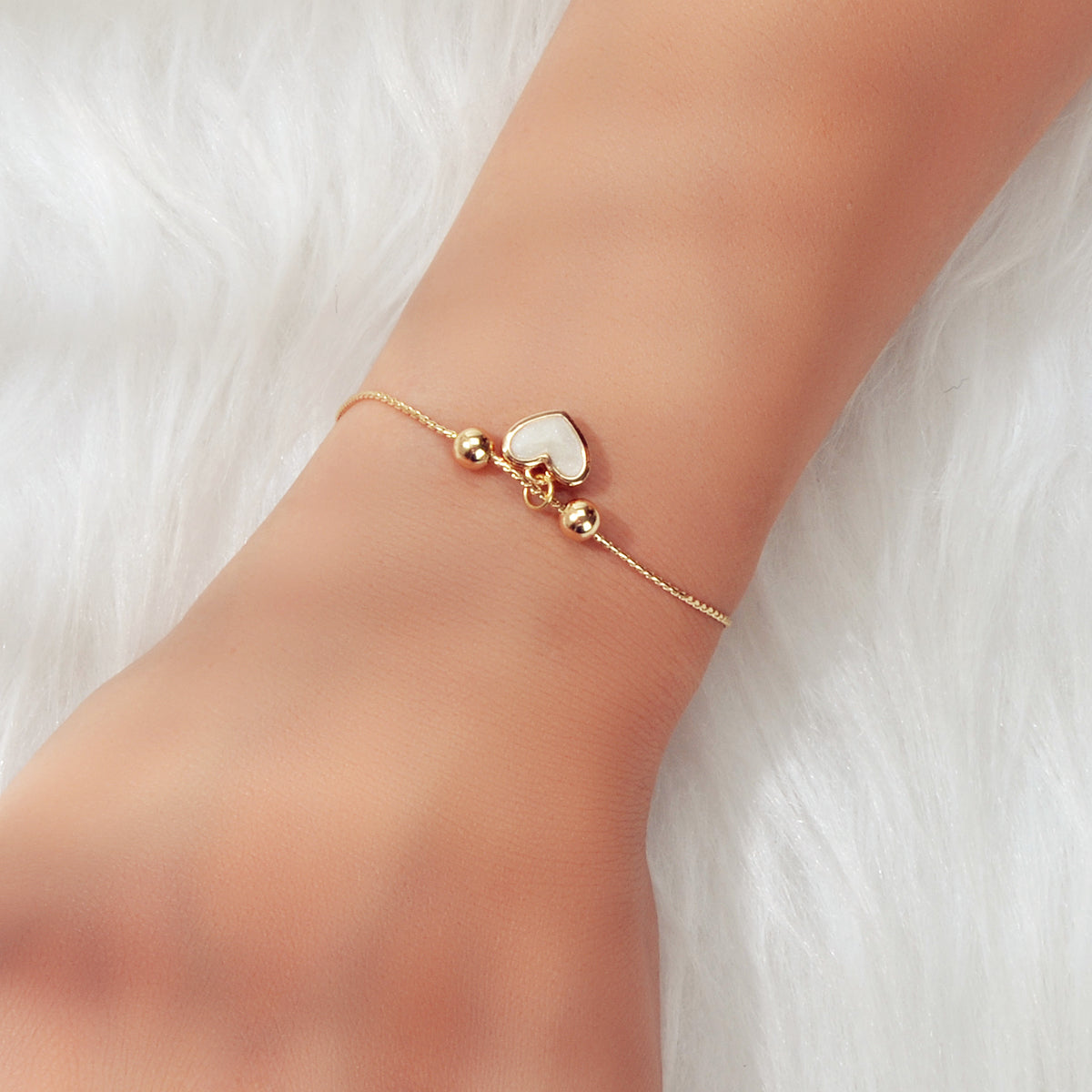White Enamel Love Heart Charm Bracelet Adjustable Modern Trendy New Jewellery-1