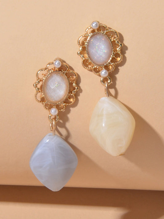 Retro Jewelry Good Quality Pearl Geometric Asymmetric Dangle Earrings Accessory-0
