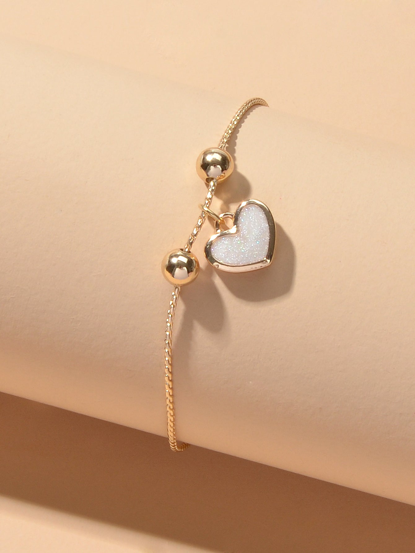 White Enamel Love Heart Charm Bracelet Adjustable Modern Trendy New Jewellery-3