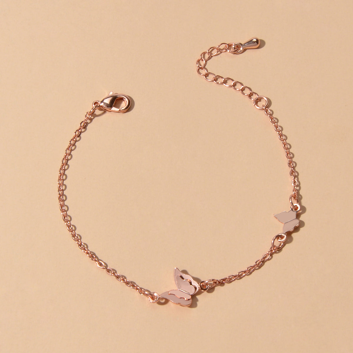 Anniversary Wedding Jewellery Rosegold Chain Butterfly Charm Bracelet Women Gift-0