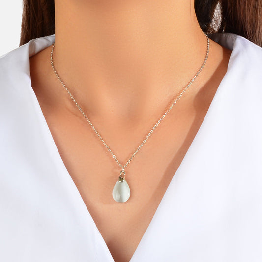 Textured Jewelry Silver Chain Opal Water Drop Charm Necklace Gift for Women Girl-0