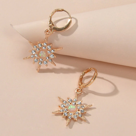 Luxurious Full Rhinestone Spike Star Hoop Dangle Trendy Earrings Ladies Jewelry-0