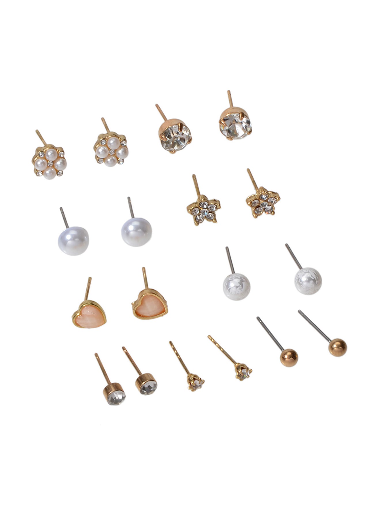 9 pairs Ladies Jewellery Shining Rhinestone Pearl Flower Heart Stud Earrings Set-1