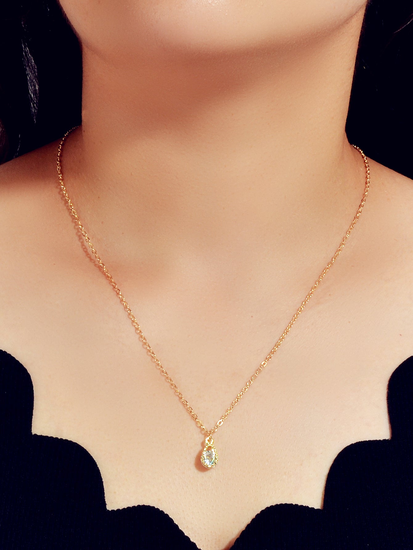 Charming Gold Chain Simulated Cubic Zirconia Water Drop Pendant Necklace Wedding-1
