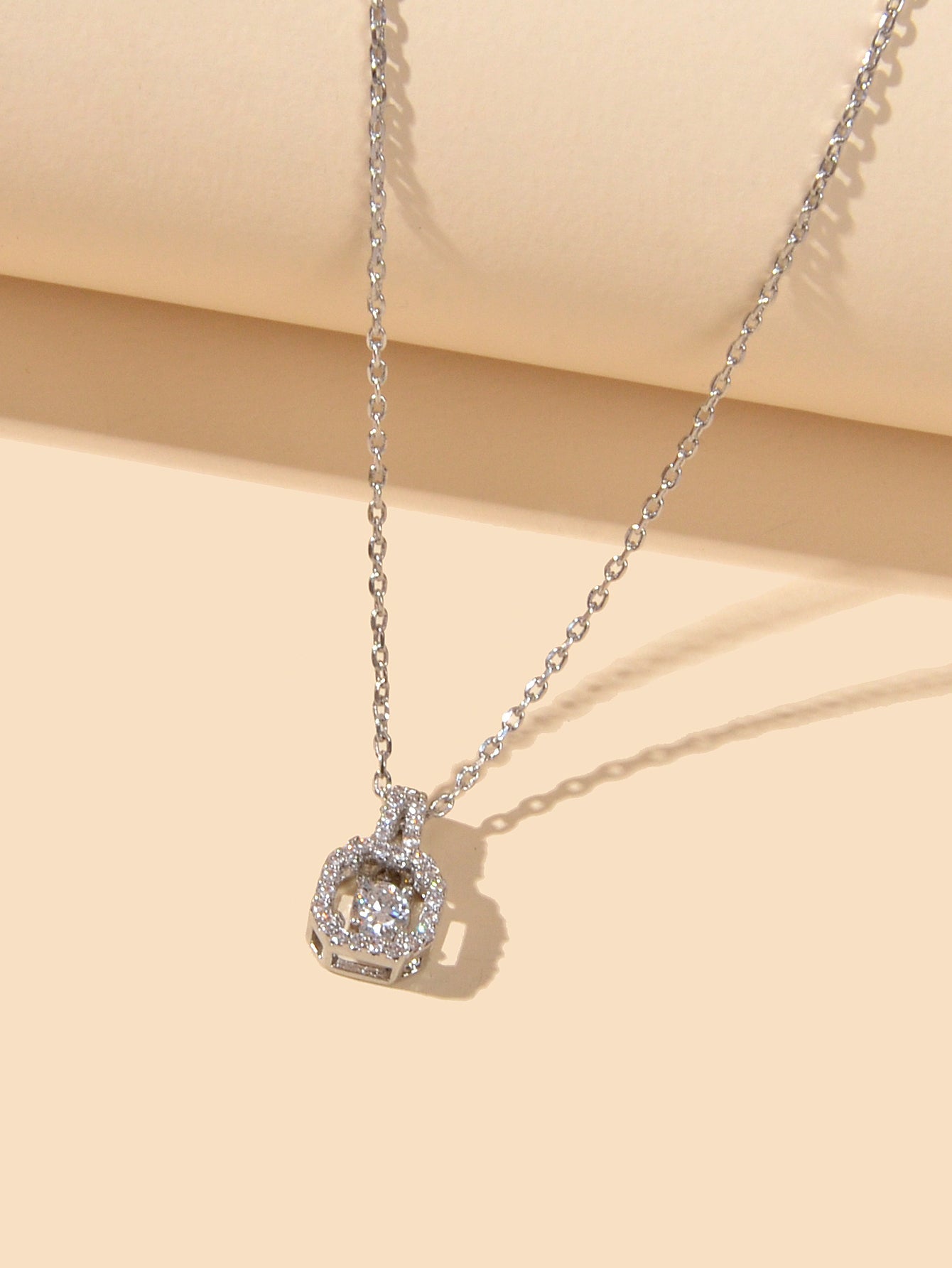 Perfect Wedding Engagement Jewellery Silver Chain Faux Zircon Square Necklace-1