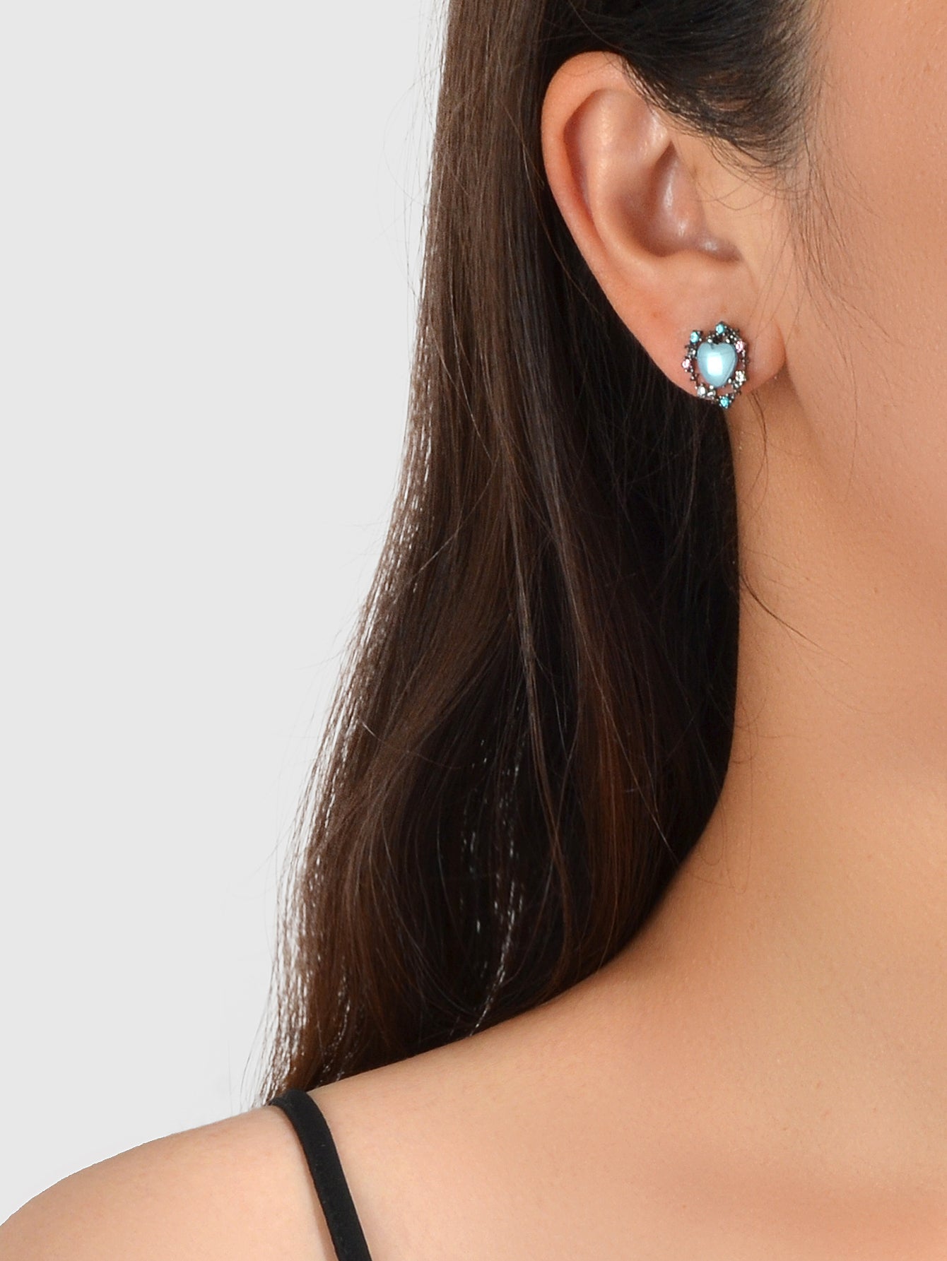 Retro Colorful Rhinestone Blue Opal Heart Love Gift Stud Earrings Female Jewelry-1