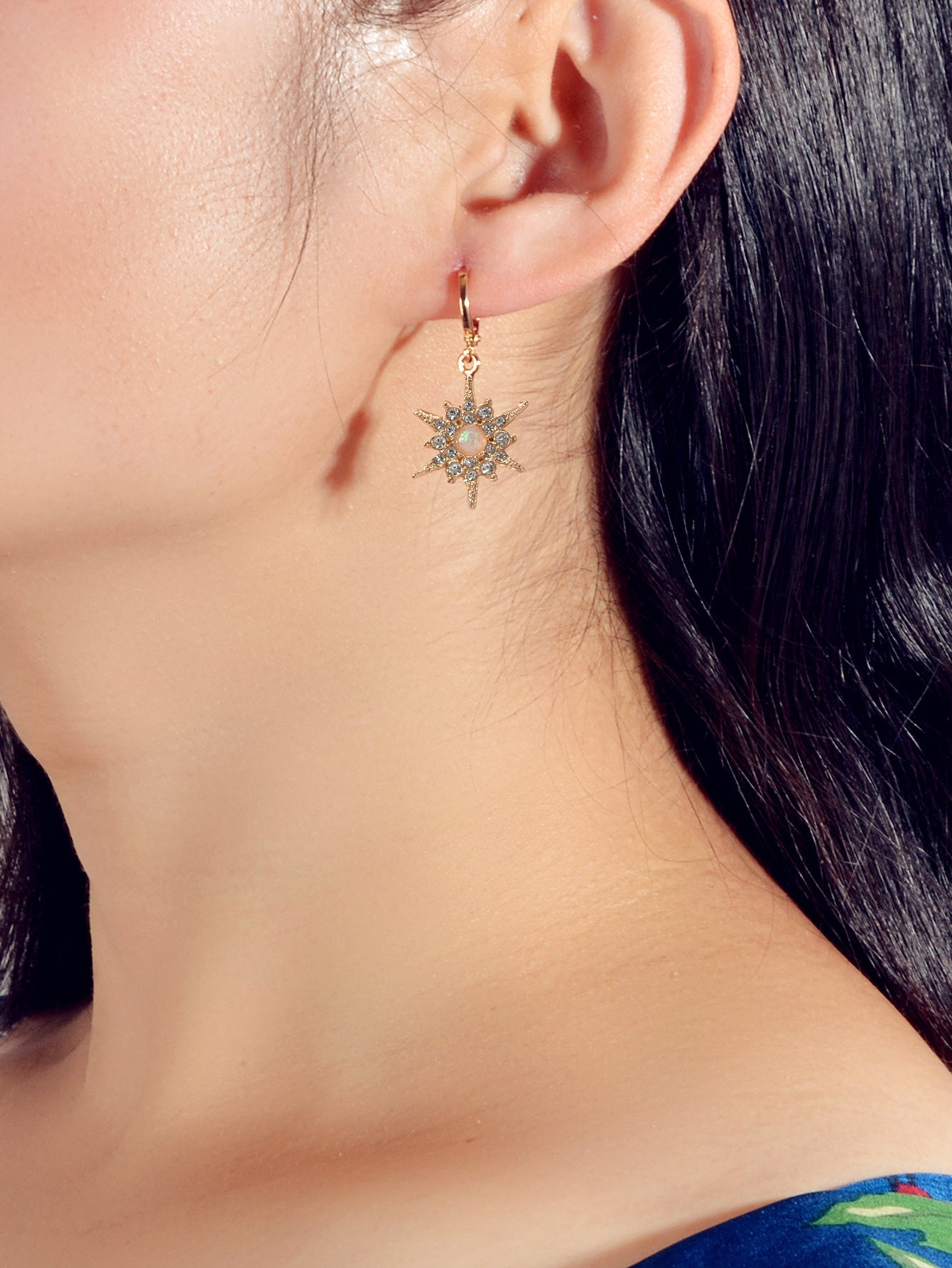 Luxurious Full Rhinestone Spike Star Hoop Dangle Trendy Earrings Ladies Jewelry-1