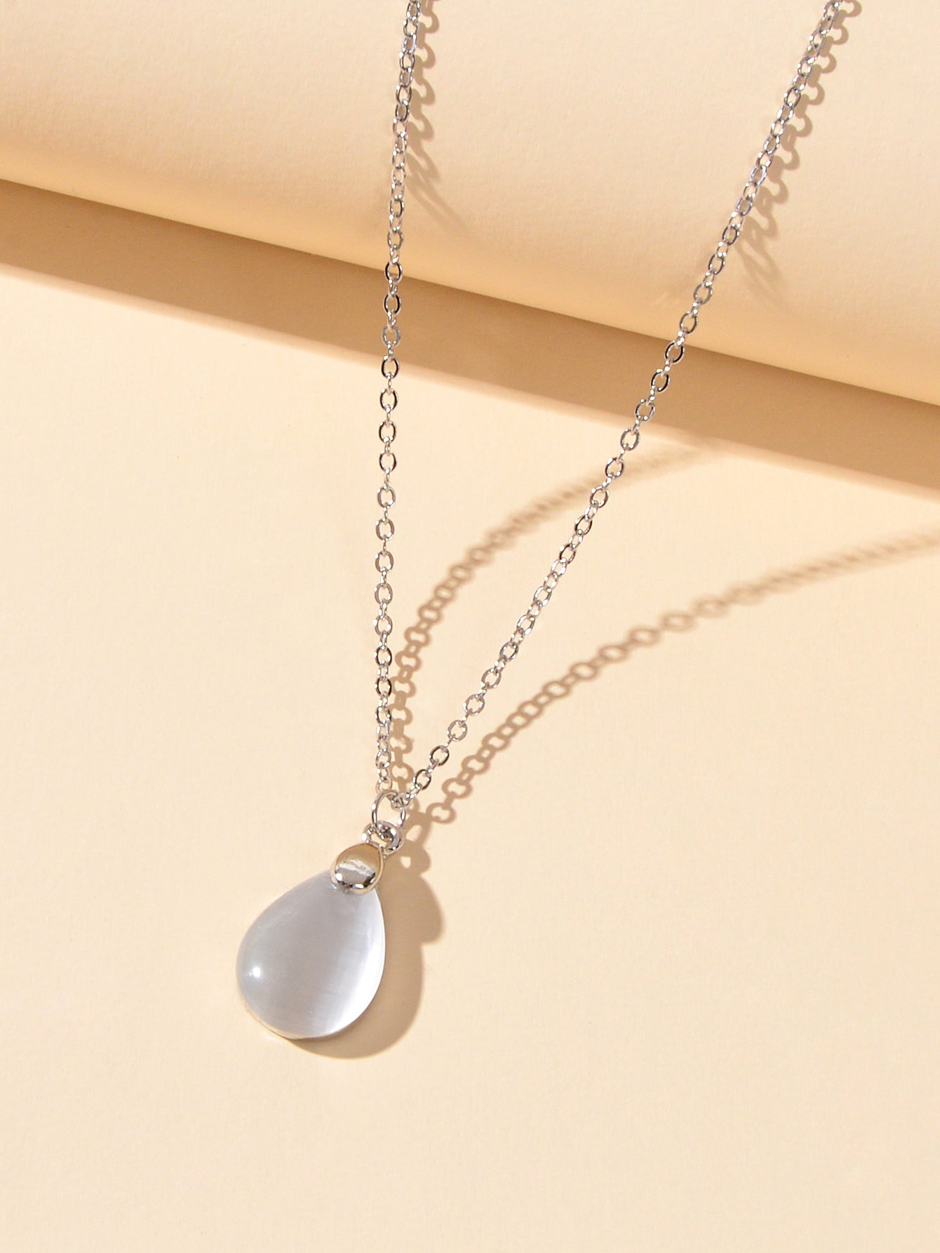 Textured Jewelry Silver Chain Opal Water Drop Charm Necklace Gift for Women Girl-1