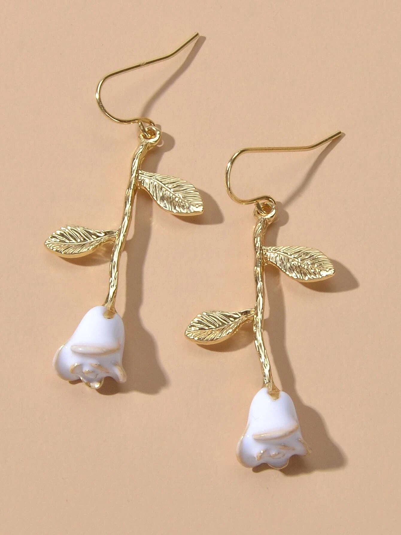 Textured Jewellery White Enamel Flower Gold Drop Earrings Fashion Accessories-1