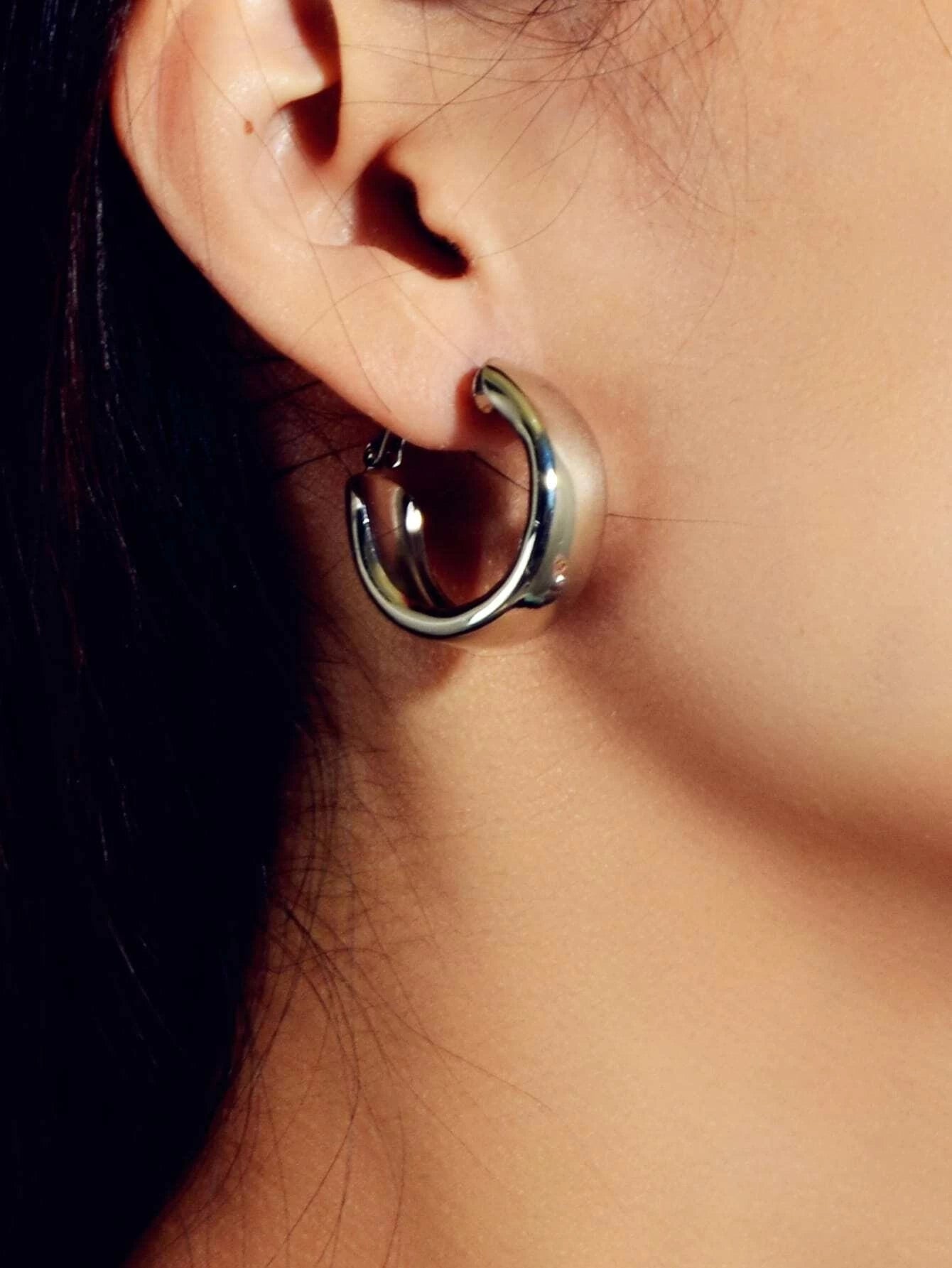 Punk Rock Silver Hoop Earrings C Shape Circle Stud Earrings Girls Teens Gift-1