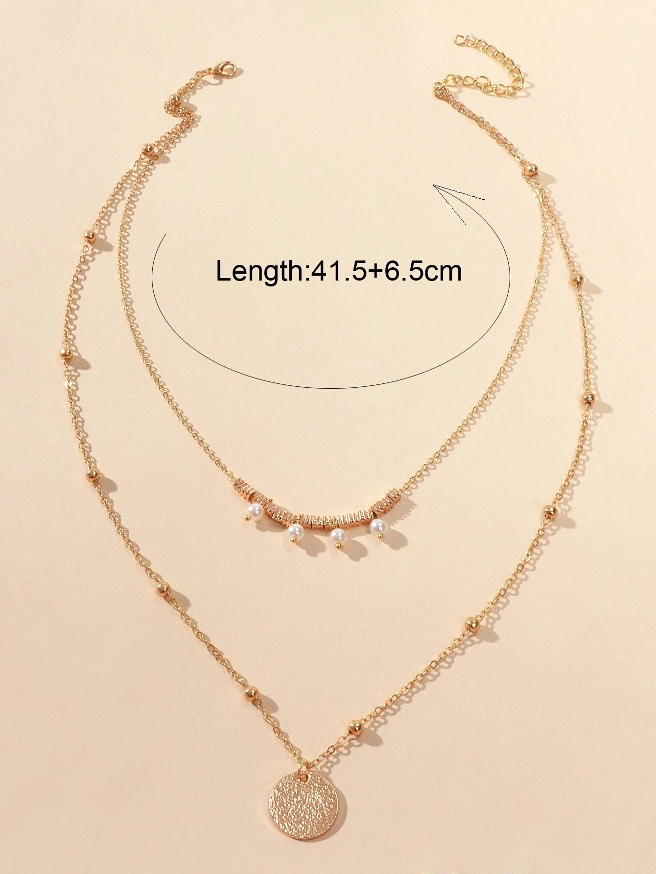 Women Pearl Decoration Gold Double layer Chain Round Pendant Necklace Accessory-1