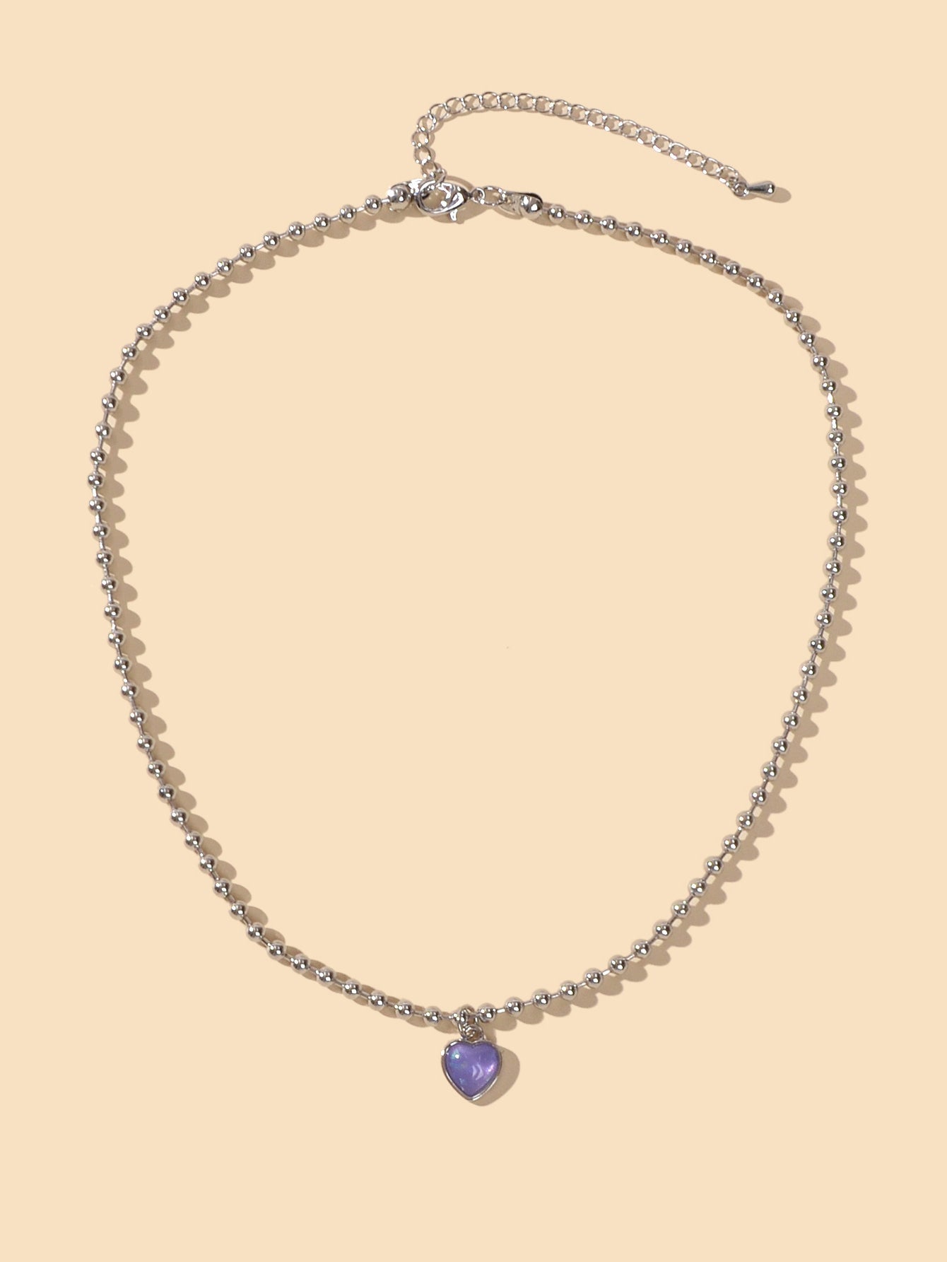 Party Decoration Popcorn Beads Silver Chain Purple Love Heart Charm Necklace-2