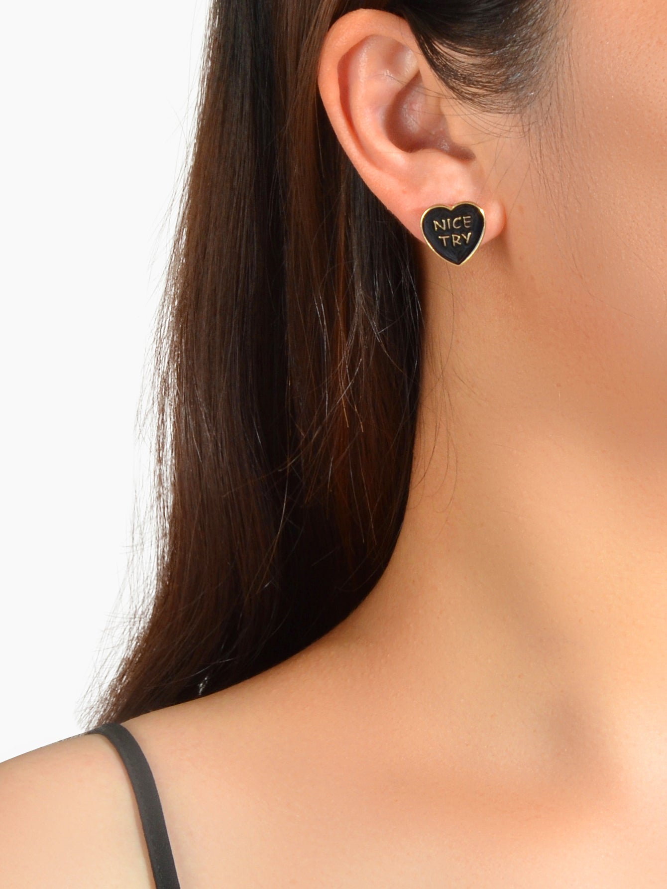 2pairs Retro Accessories Black Enamel Letters Heart Gold Round Stud Earrings Set-2