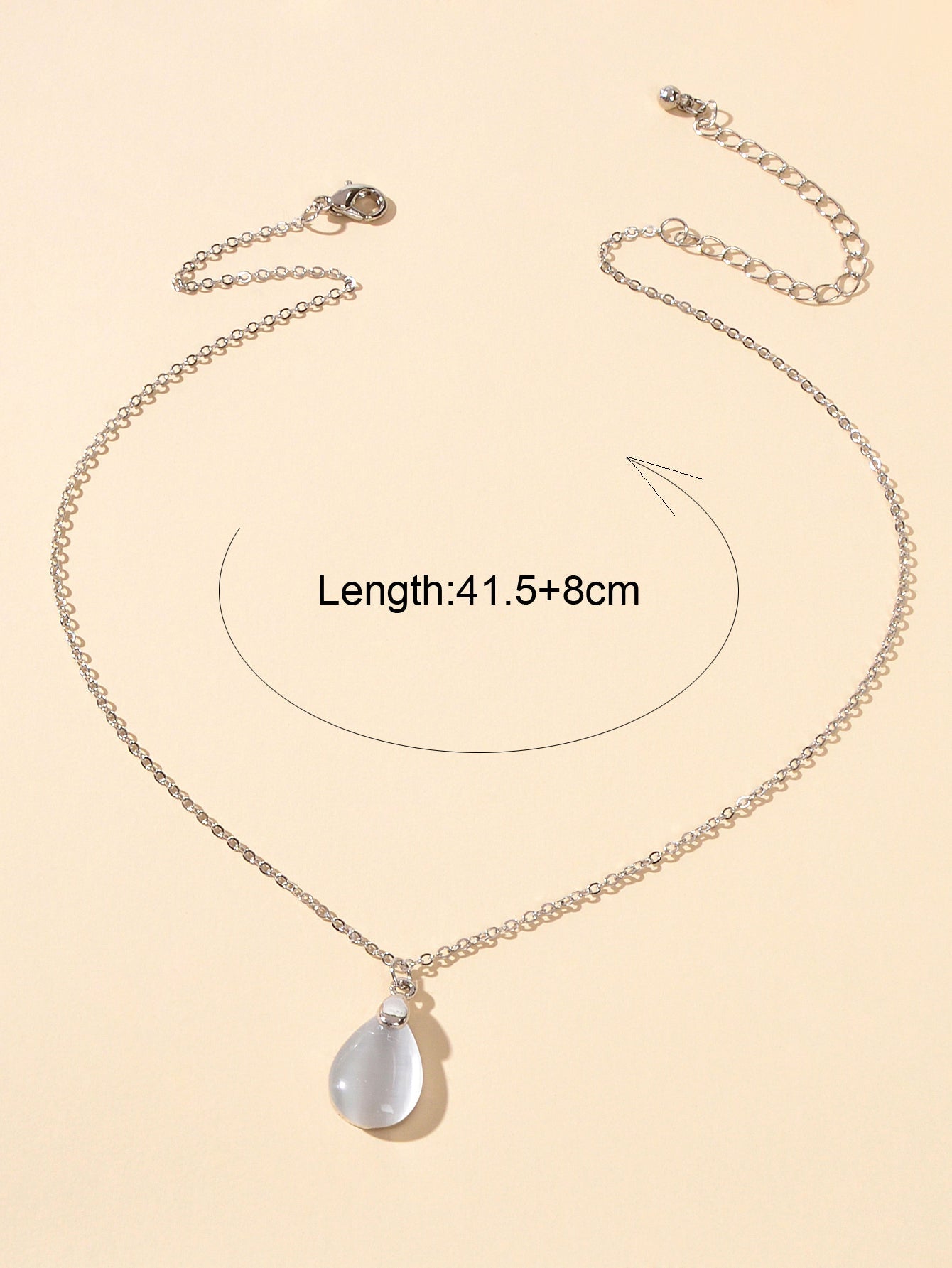 Textured Jewelry Silver Chain Opal Water Drop Charm Necklace Gift for Women Girl-2