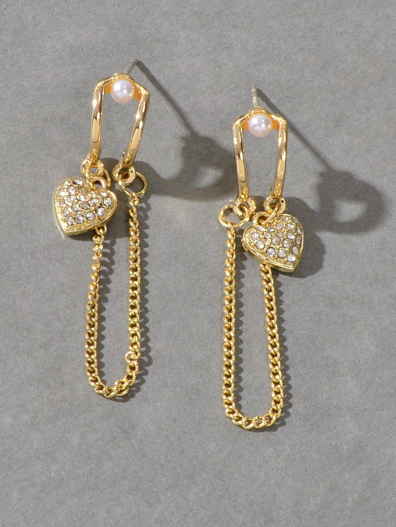 Unique Cubic Zirconia Hypoallergenic Gold Tassel Chain Heart Piercing Earrings-2