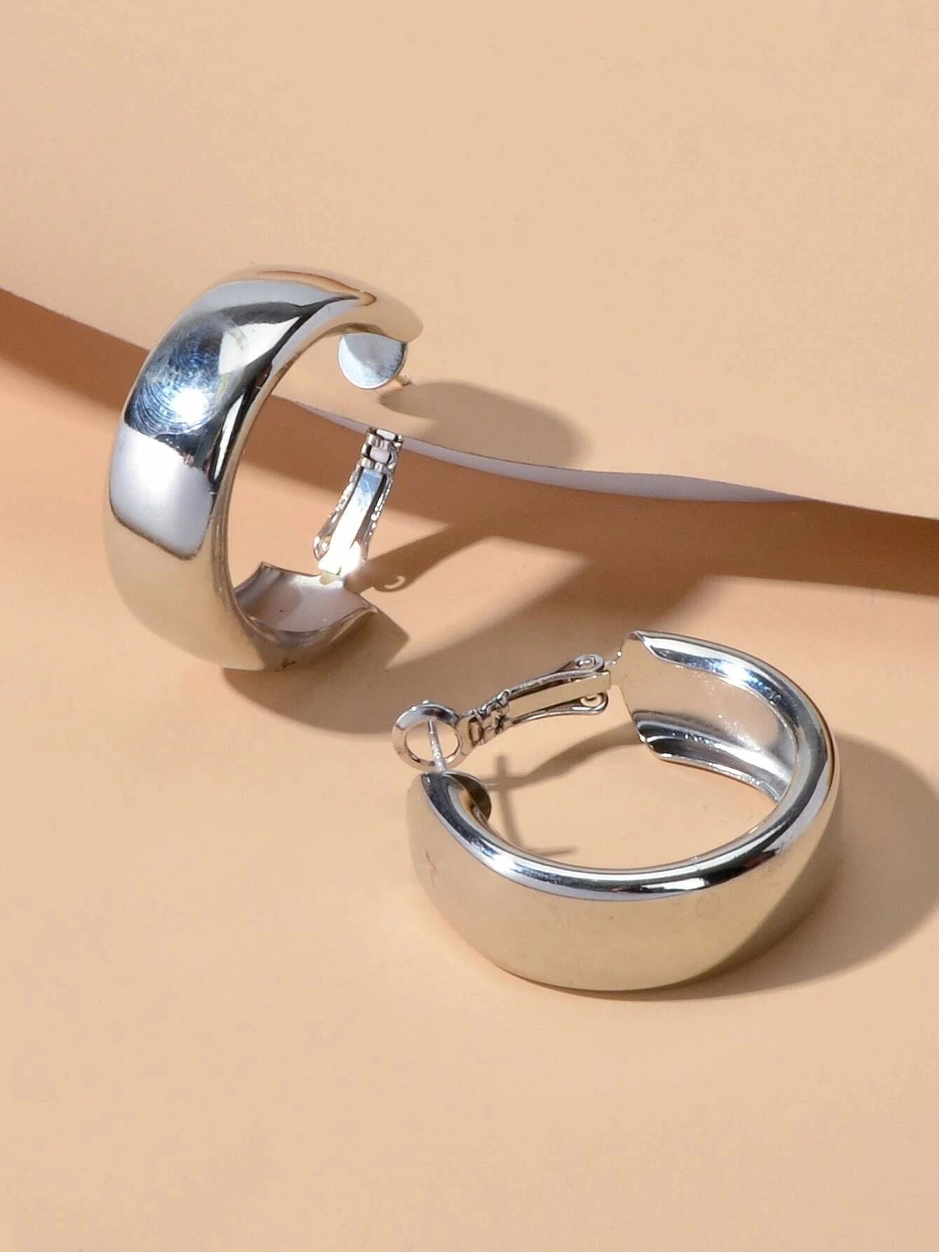 Punk Rock Silver Hoop Earrings C Shape Circle Stud Earrings Girls Teens Gift-2