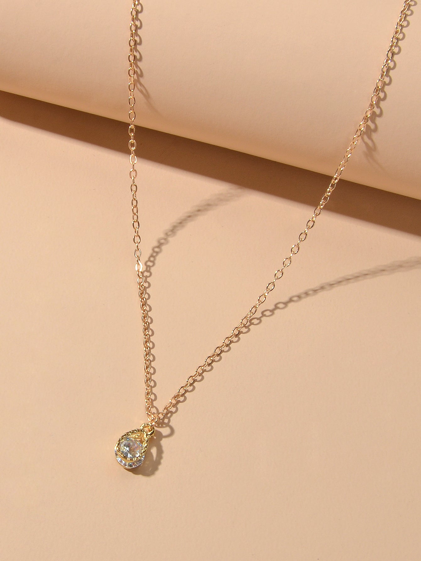 Charming Gold Chain Simulated Cubic Zirconia Water Drop Pendant Necklace Wedding-3