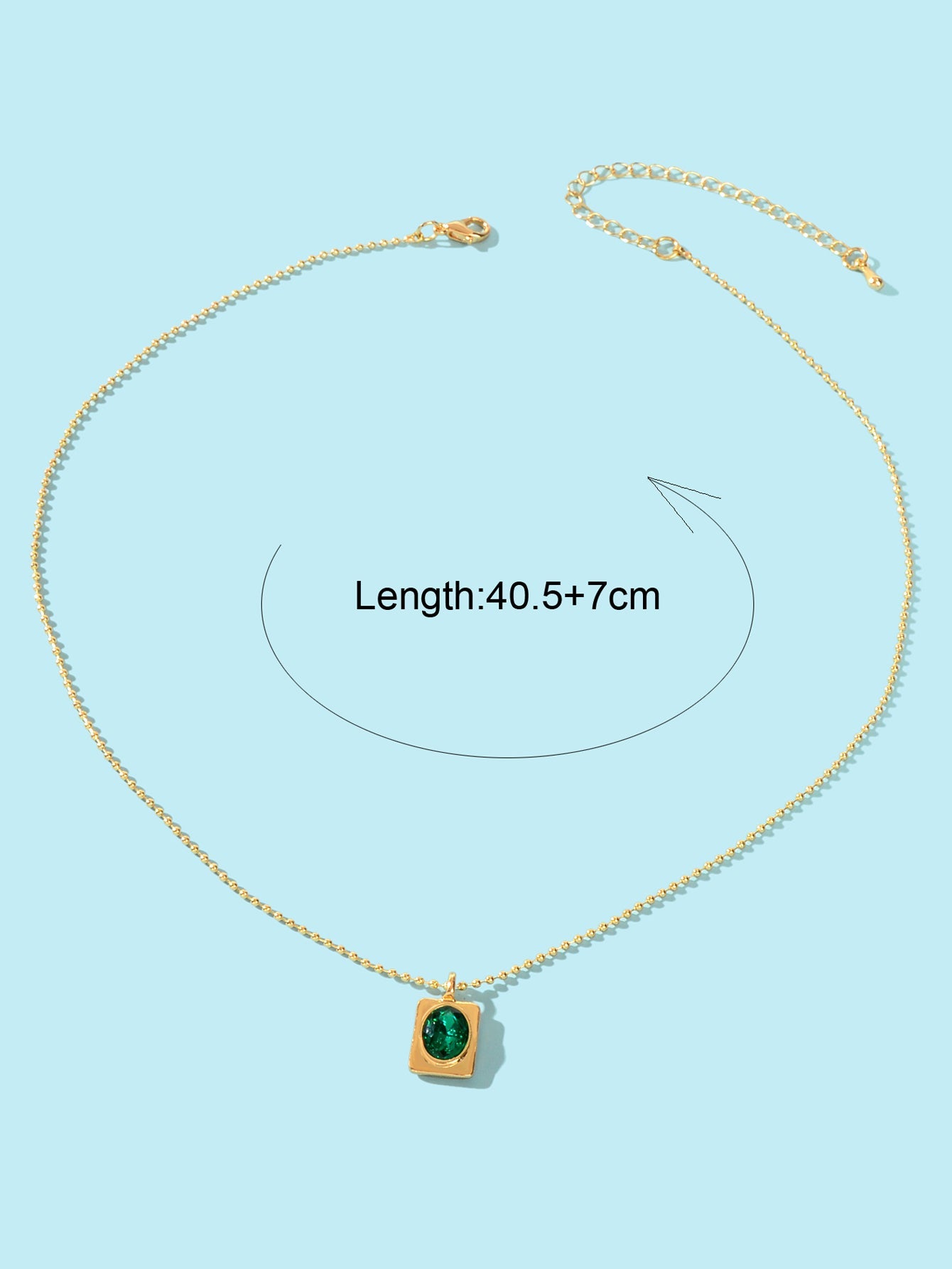 Trendy Gold Popcorn Chain Dainty Green Imitation Gem Square Pendant Necklace-3
