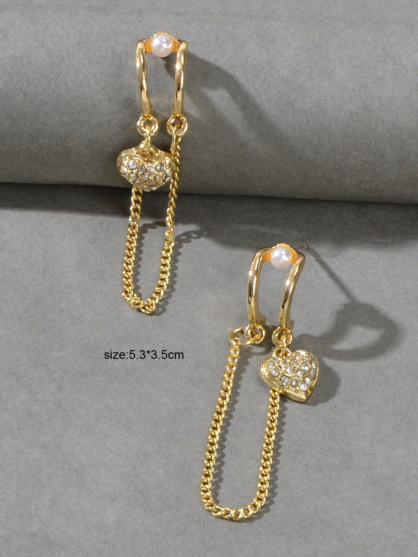 Unique Cubic Zirconia Hypoallergenic Gold Tassel Chain Heart Piercing Earrings-3