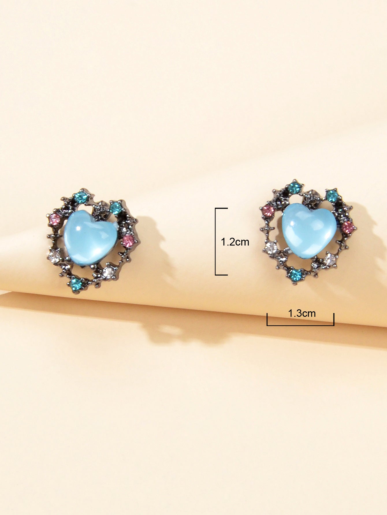 Retro Colorful Rhinestone Blue Opal Heart Love Gift Stud Earrings Female Jewelry-3