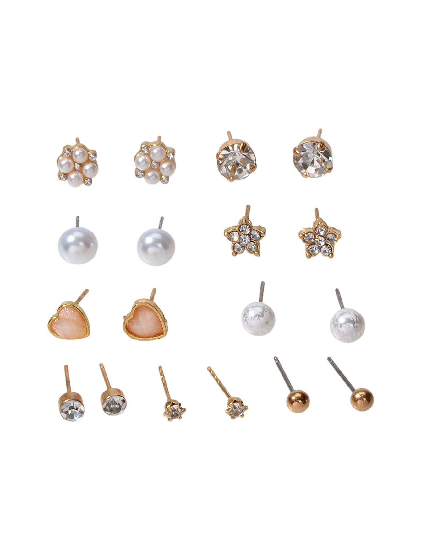 9 pairs Ladies Jewellery Shining Rhinestone Pearl Flower Heart Stud Earrings Set-3