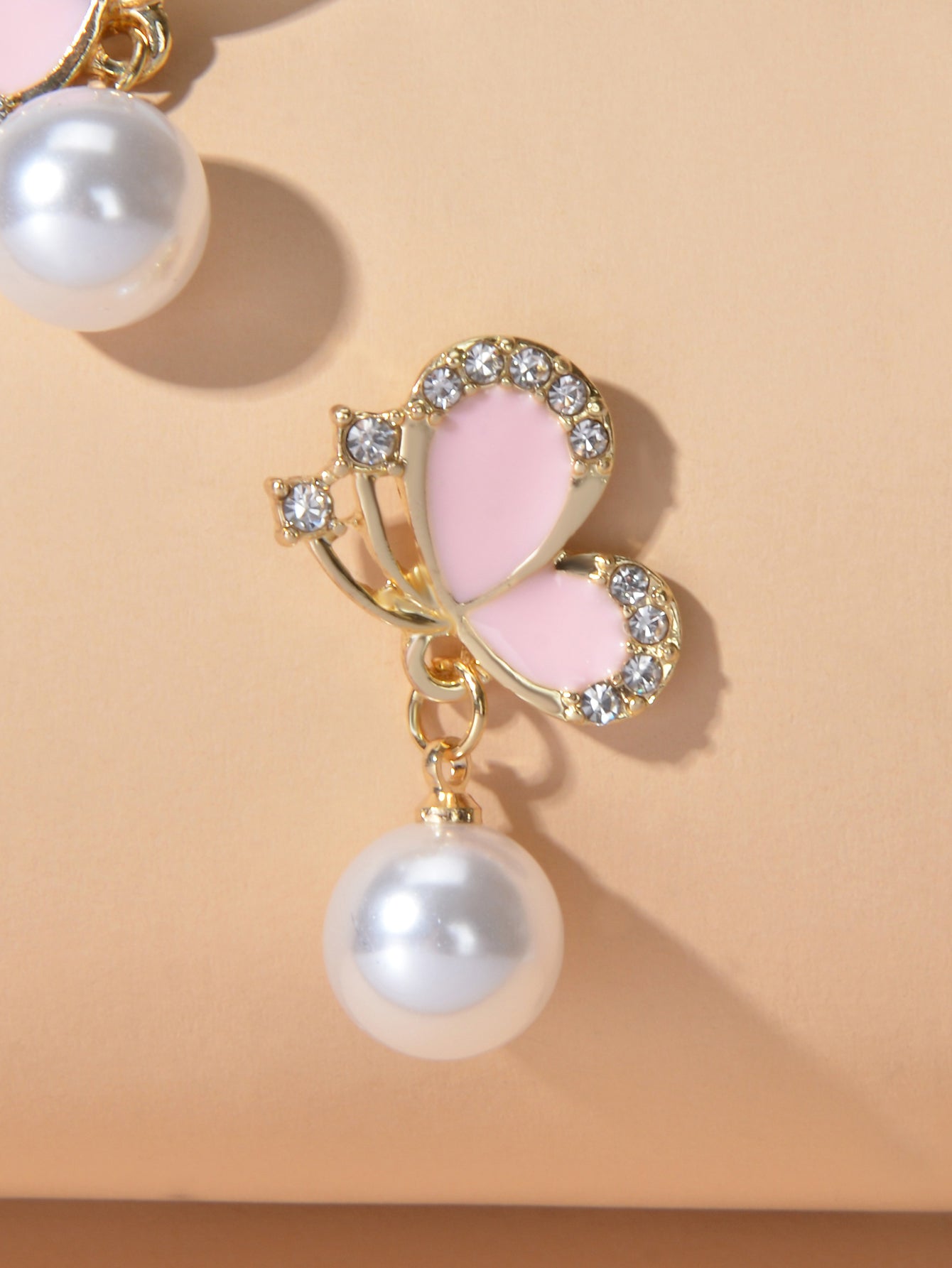 Colorful Enamel Rhinestone Pearl Decor Butterfly Drop Earrings Dainty Women Gift-3