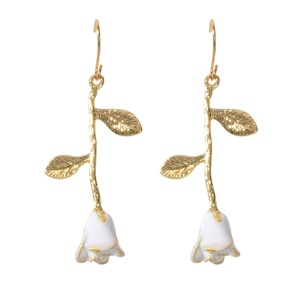Textured Jewellery White Enamel Flower Gold Drop Earrings Fashion Accessories-4