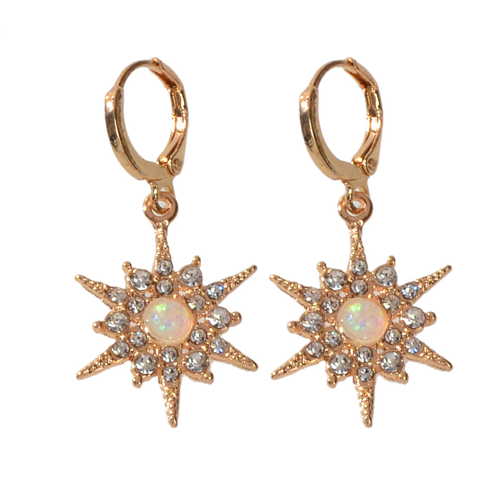 Luxurious Full Rhinestone Spike Star Hoop Dangle Trendy Earrings Ladies Jewelry-4