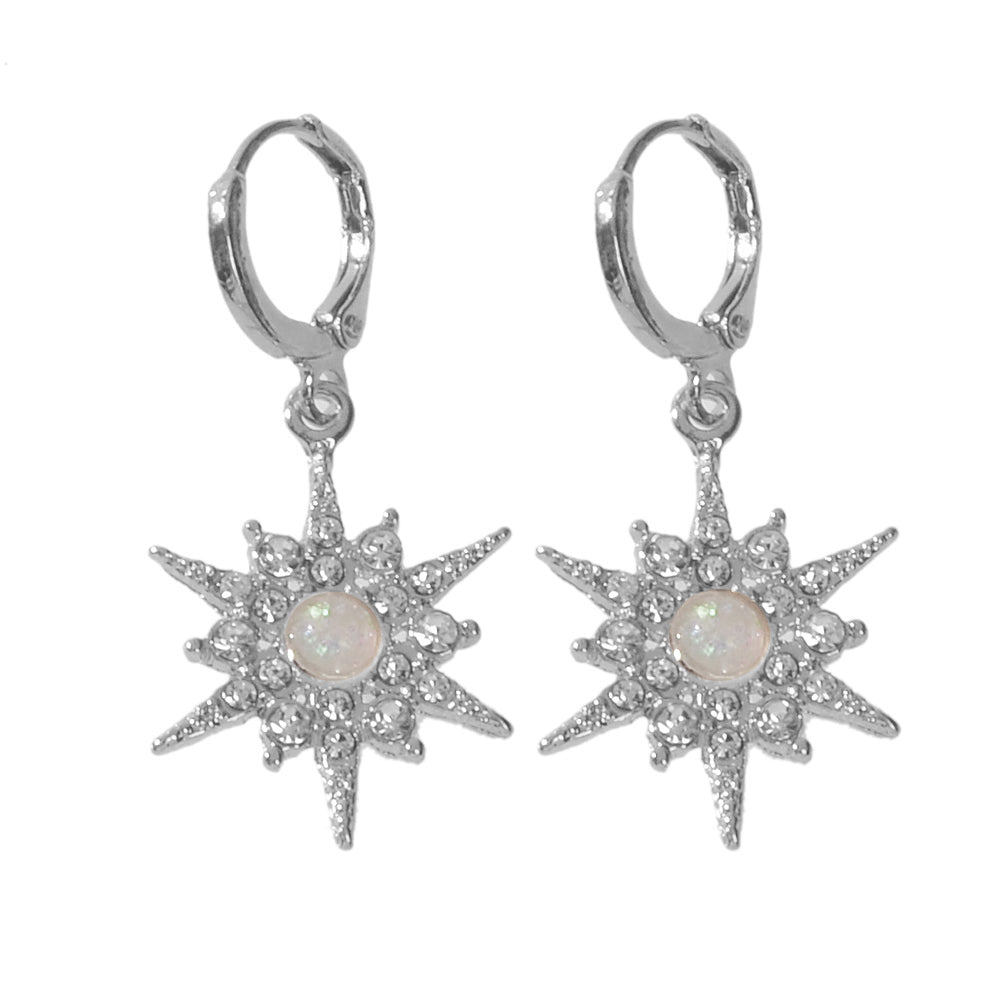 Luxurious Full Rhinestone Spike Star Hoop Dangle Trendy Earrings Ladies Jewelry-5