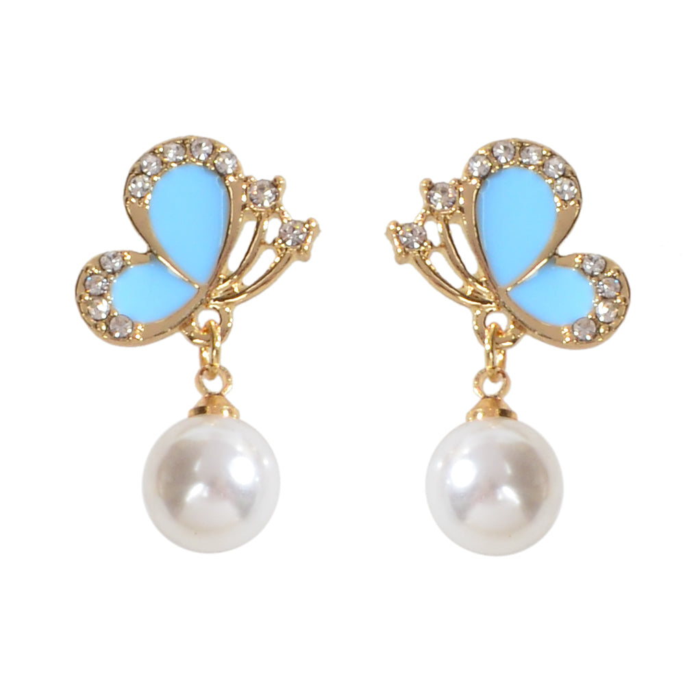 Colorful Enamel Rhinestone Pearl Decor Butterfly Drop Earrings Dainty Women Gift-5