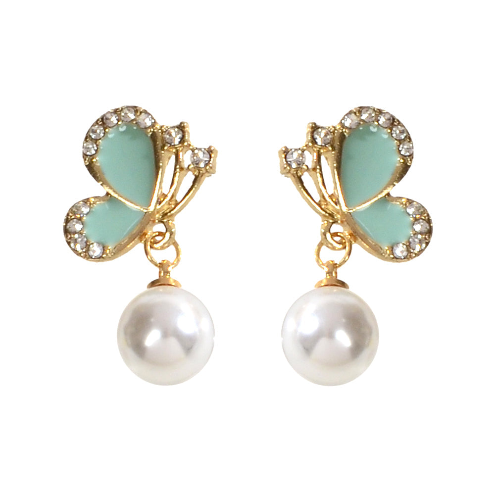 Colorful Enamel Rhinestone Pearl Decor Butterfly Drop Earrings Dainty Women Gift-6