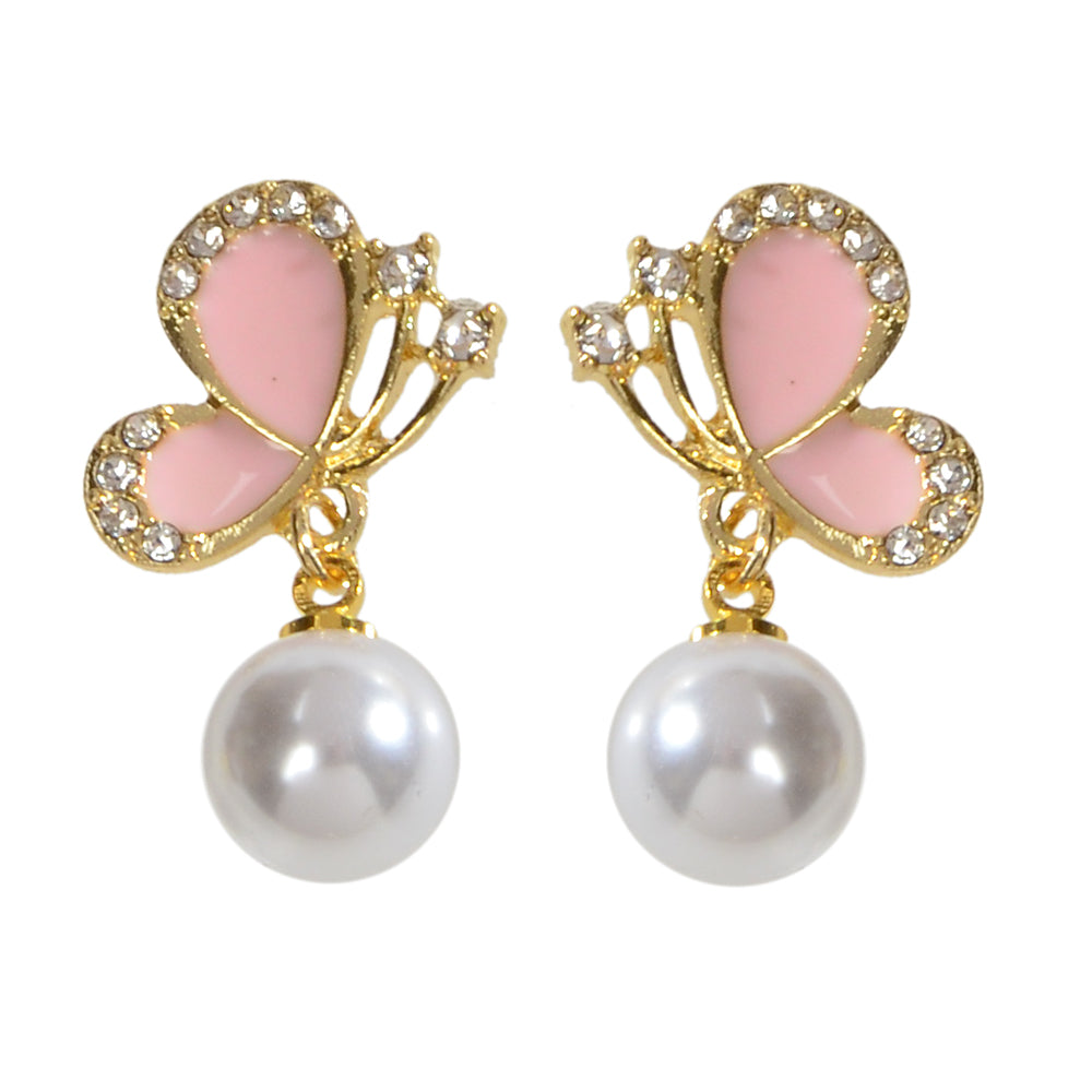 Colorful Enamel Rhinestone Pearl Decor Butterfly Drop Earrings Dainty Women Gift-4